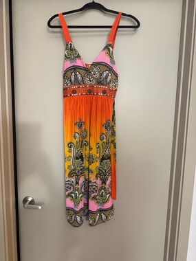 Magic Orange Pink Paisley Midi Dress
